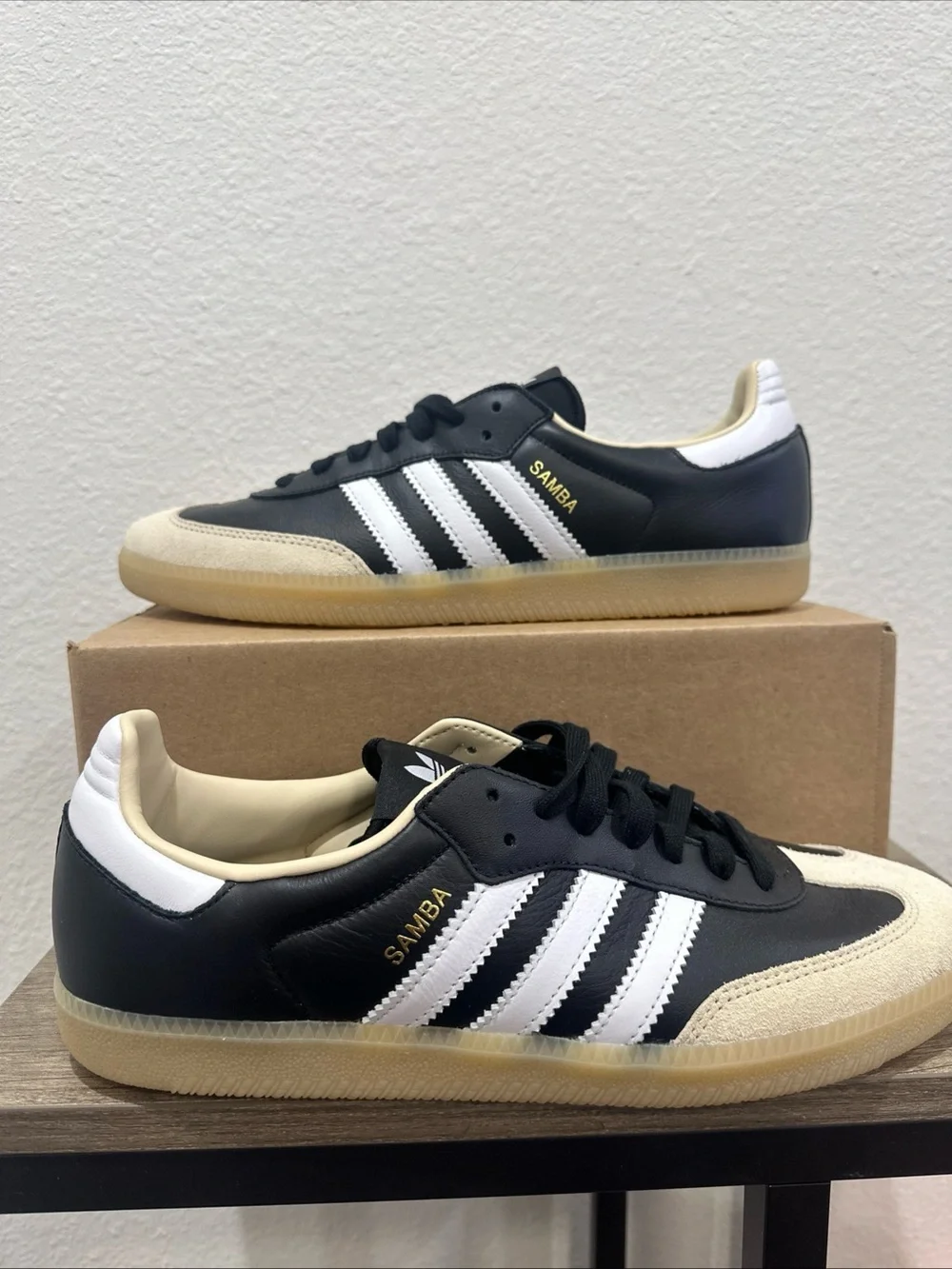 adidas Samba Men’s Black White and Cream Leather Sneakers